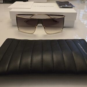 Victoria Beckham VB249S Full Rim Wrap Around Shield Silver/Gold Women Sunglasses